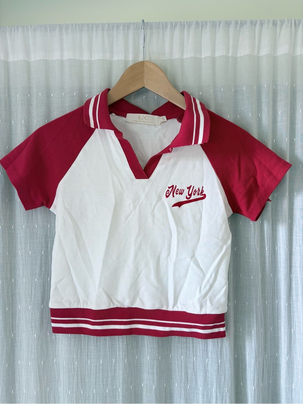 New York Red & White Cropped Polo Tee